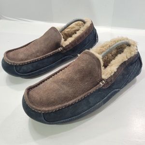 Ugg Ascot Sheepskin Leather Moccasin Slippers Mens Size 12 Brown/Navy